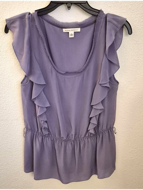 Banana Republic Tops - Banana Republic 100% Silk Lavender Short Flutter Sleeve Ruffled Blouse Sz S EUC